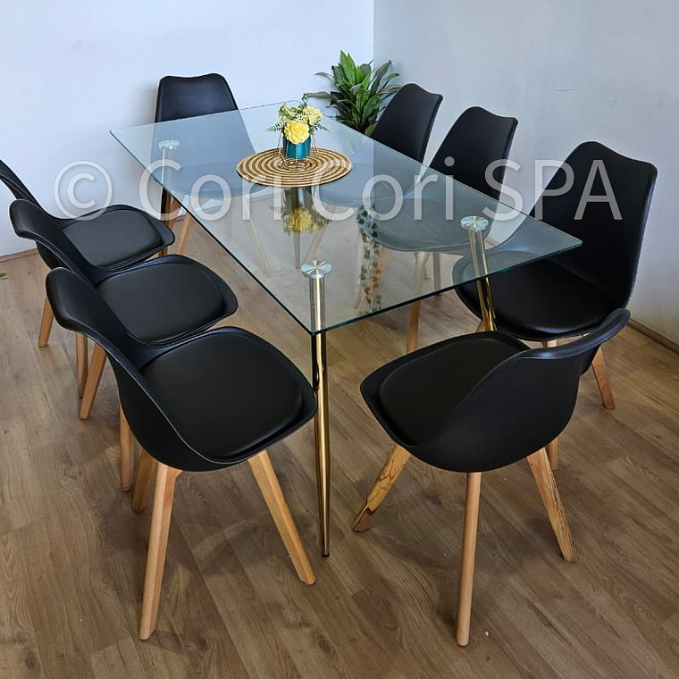 Comedor Rubi Gold 160x80cms  + 8 Sillas Tulip 7