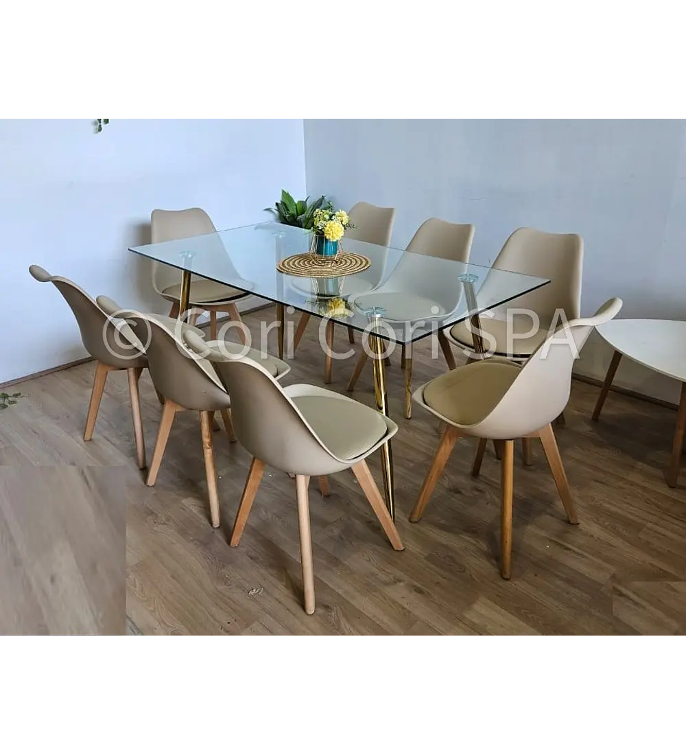 Comedor Rubi Gold 160x80cms  + 8 Sillas Tulip