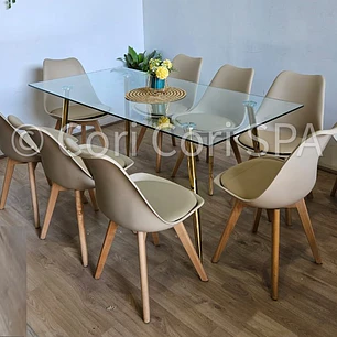 Comedor Rubi Gold 160x80cms  + 8 Sillas Tulip
