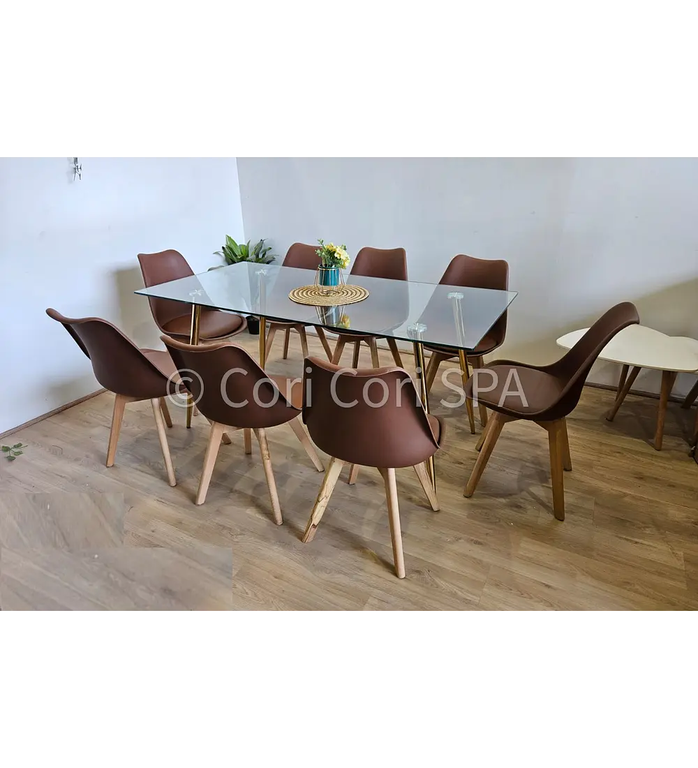 Comedor Rubi Gold 160x80cms  + 8 Sillas Tulip