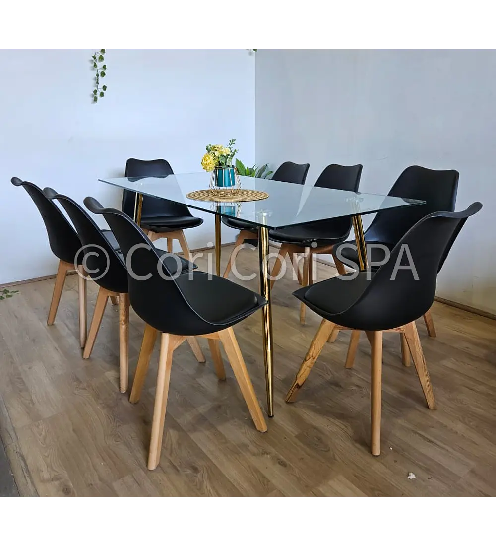 Comedor Rubi Gold 160x80cms  + 8 Sillas Tulip