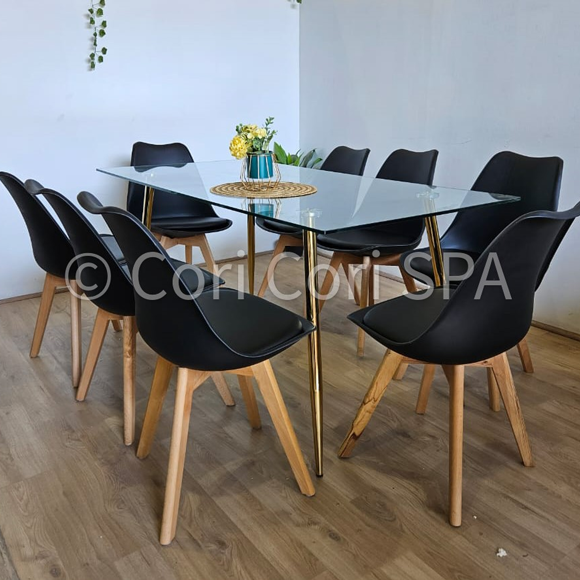 Comedor Rubi Gold 160x80cms  + 8 Sillas Tulip 10