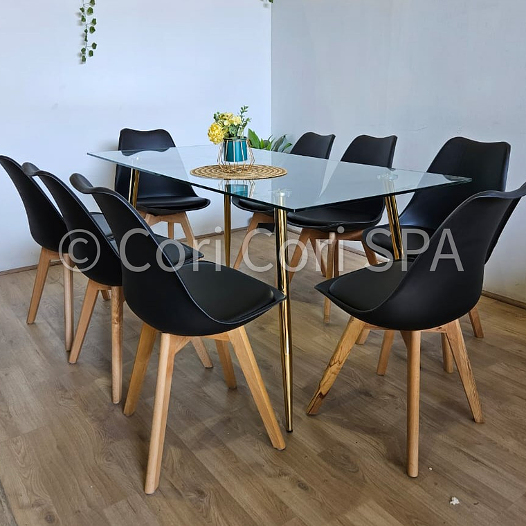 Comedor Rubi Gold 160x80cms  + 8 Sillas Tulip 10