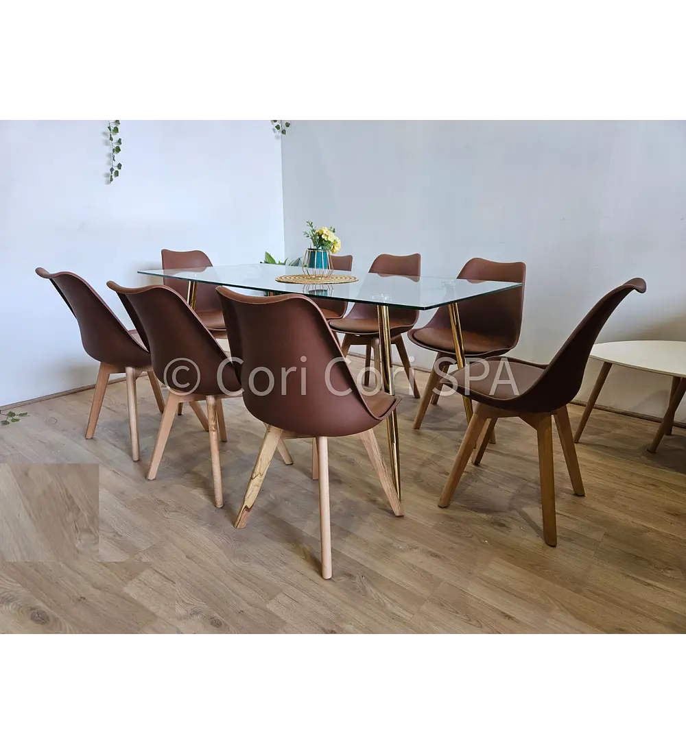 Comedor Rubi Gold 160x80cms  + 8 Sillas Tulip