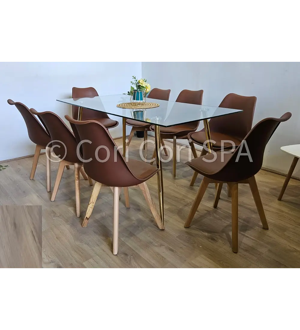 Comedor Rubi Gold 160x80cms  + 8 Sillas Tulip