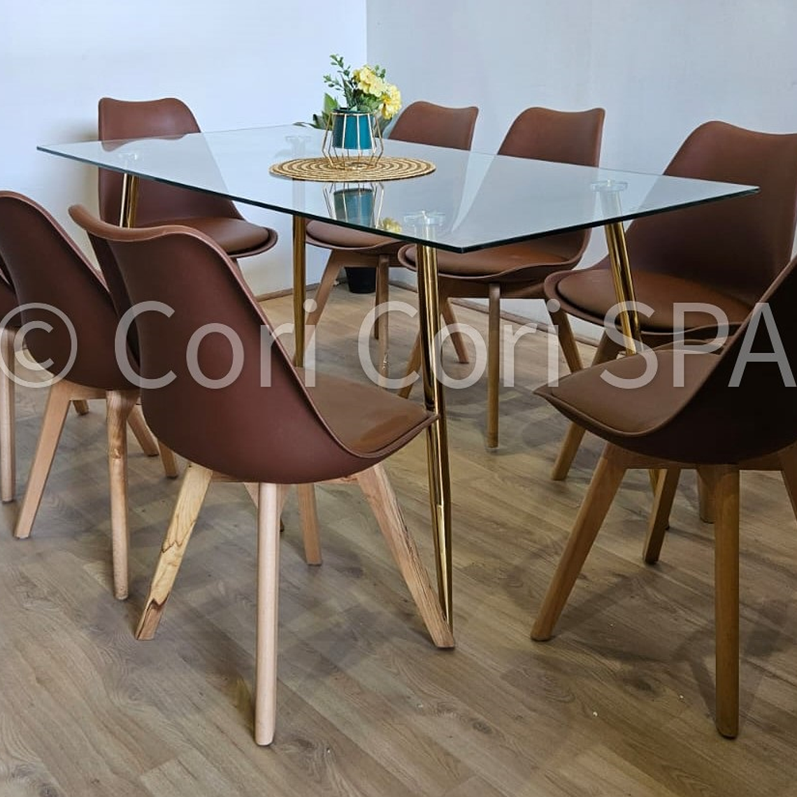 Comedor Rubi Gold 160x80cms  + 8 Sillas Tulip 12