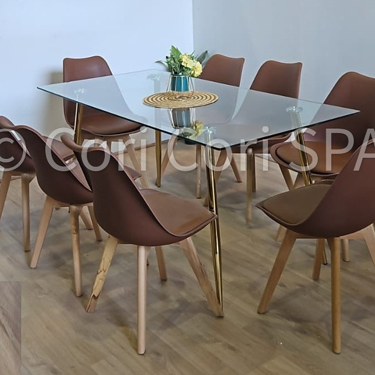 Comedor Rubi Gold 160x80cms  + 8 Sillas Tulip 13