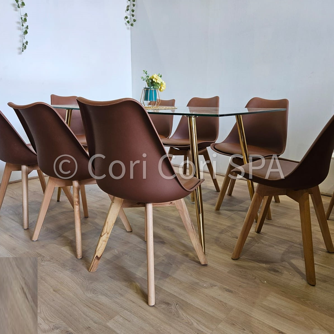 Comedor Rubi Gold 160x80cms  + 8 Sillas Tulip 14