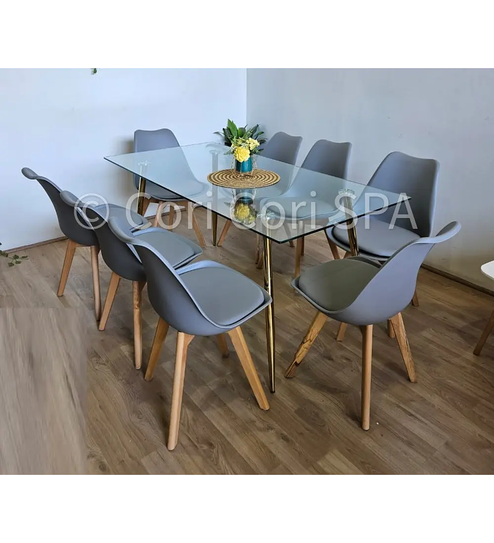Comedor Rubi Gold 160x80cms  + 8 Sillas Tulip