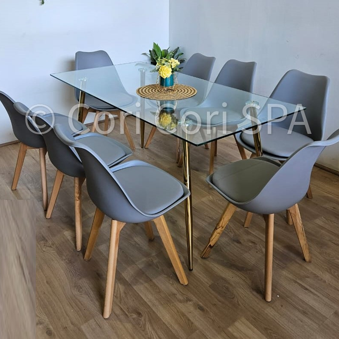 Comedor Rubi Gold 160x80cms  + 8 Sillas Tulip 15