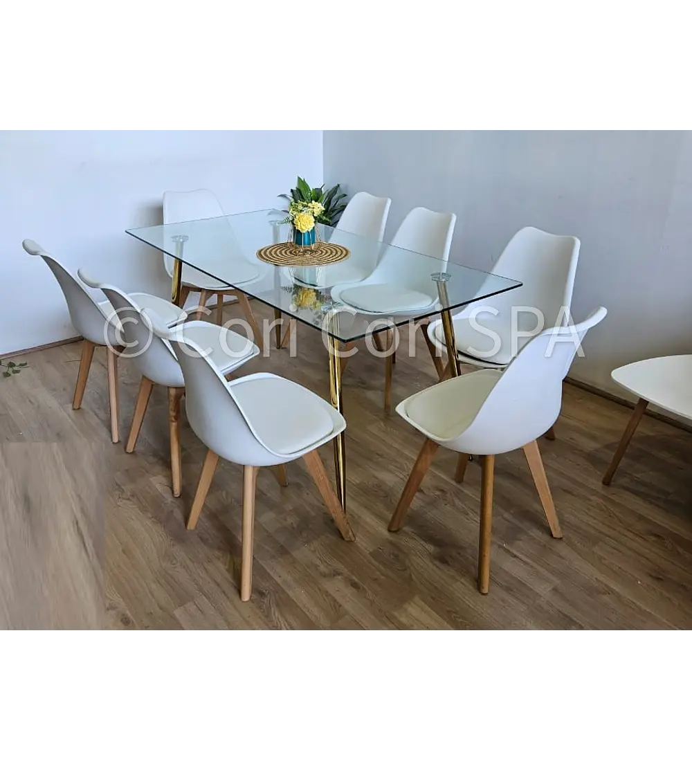Comedor Rubi Gold 160x80cms  + 8 Sillas Tulip