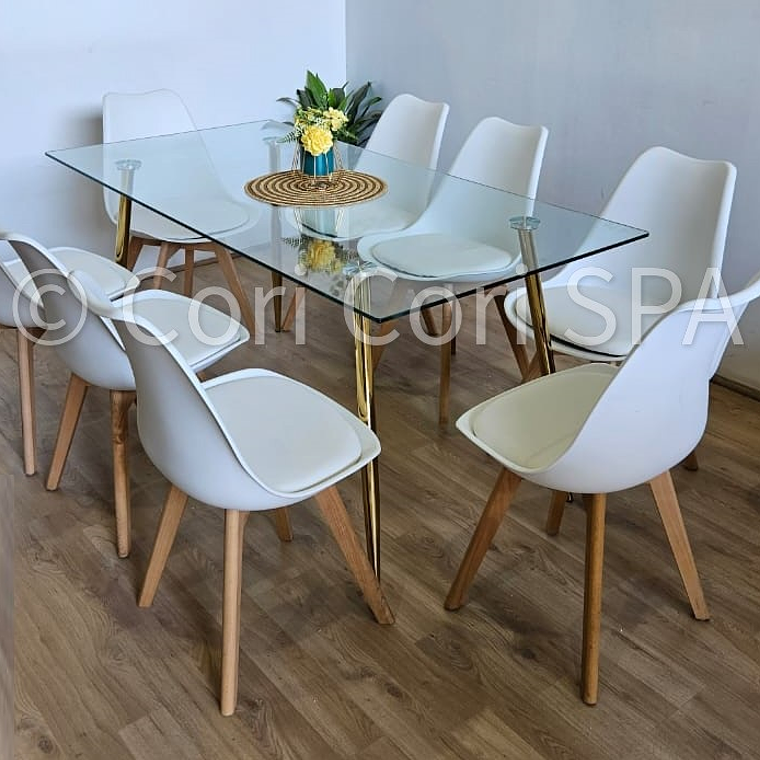 Comedor Rubi Gold 160x80cms  + 8 Sillas Tulip 16