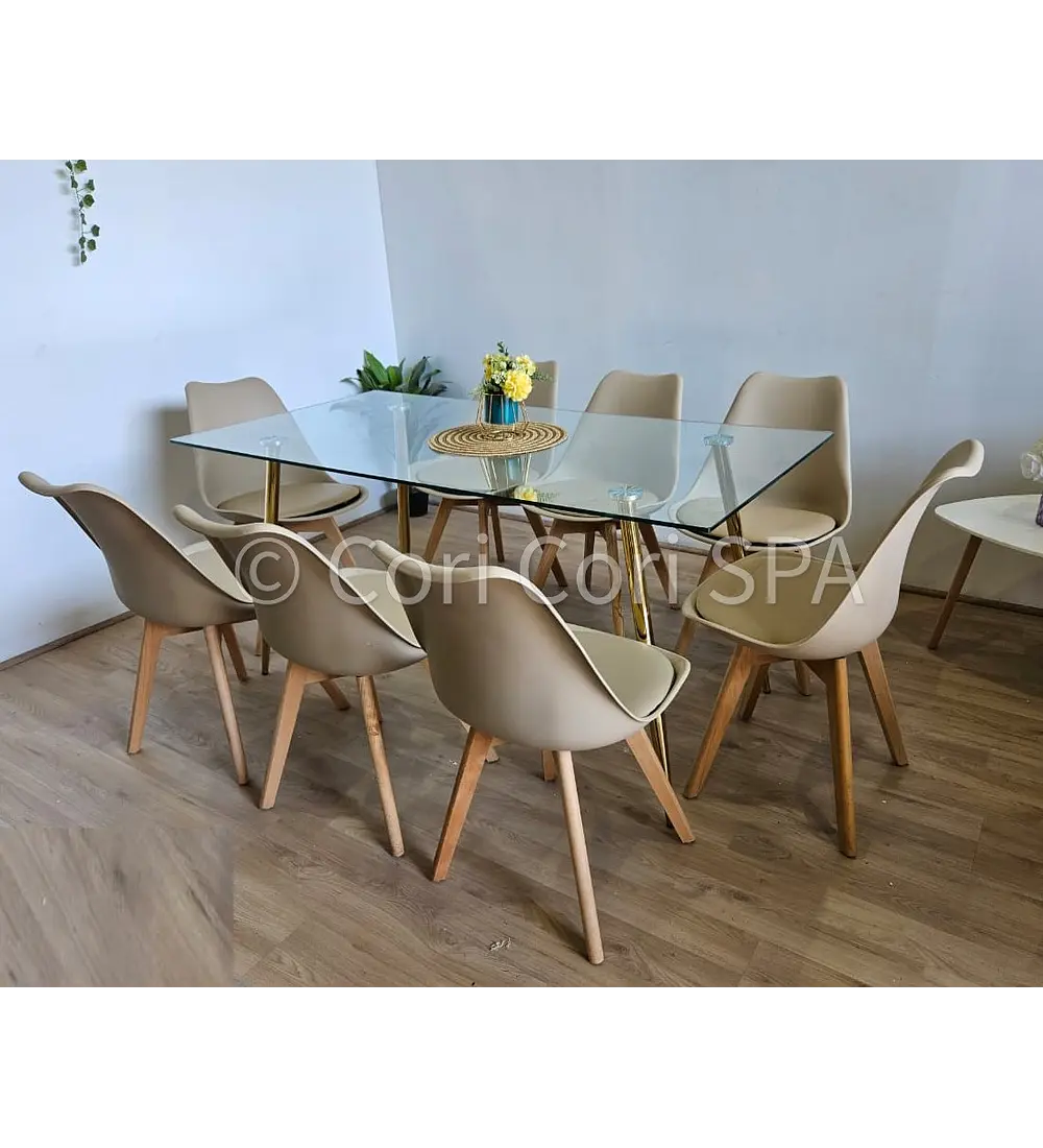 Comedor Rubi Gold 160x80cms  + 8 Sillas Tulip
