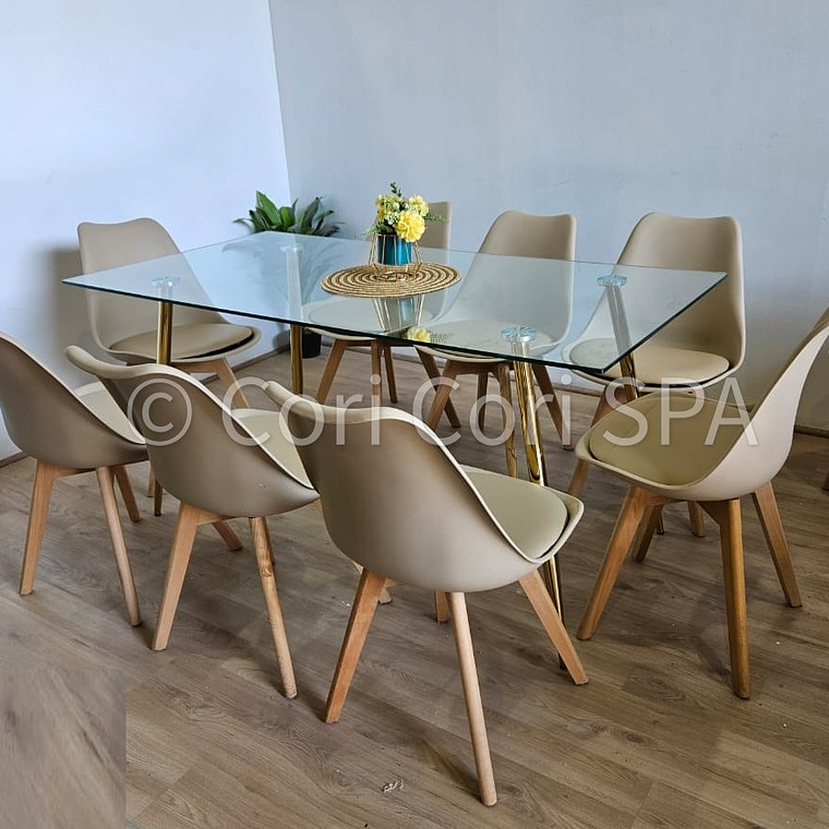 Comedor Rubi Gold 160x80cms  + 8 Sillas Tulip 17
