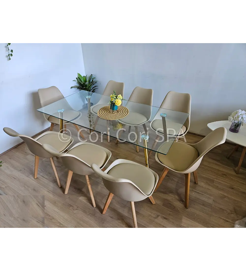 Comedor Rubi Gold 160x80cms  + 8 Sillas Tulip