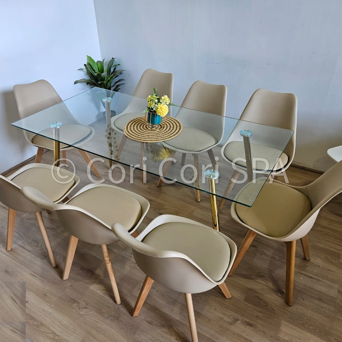 Comedor Rubi Gold 160x80cms  + 8 Sillas Tulip 18