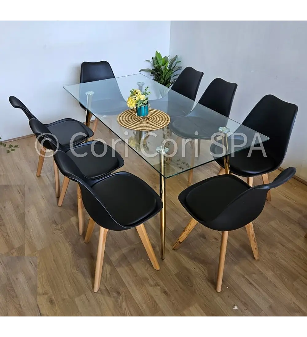 Comedor Rubi Gold 160x80cms  + 8 Sillas Tulip