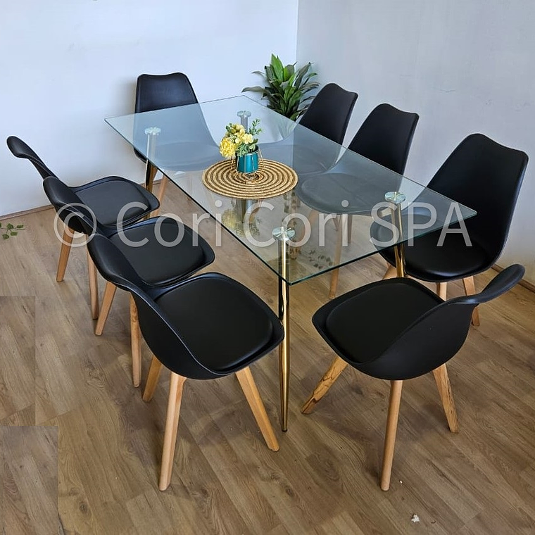 Comedor Rubi Gold 160x80cms  + 8 Sillas Tulip 19