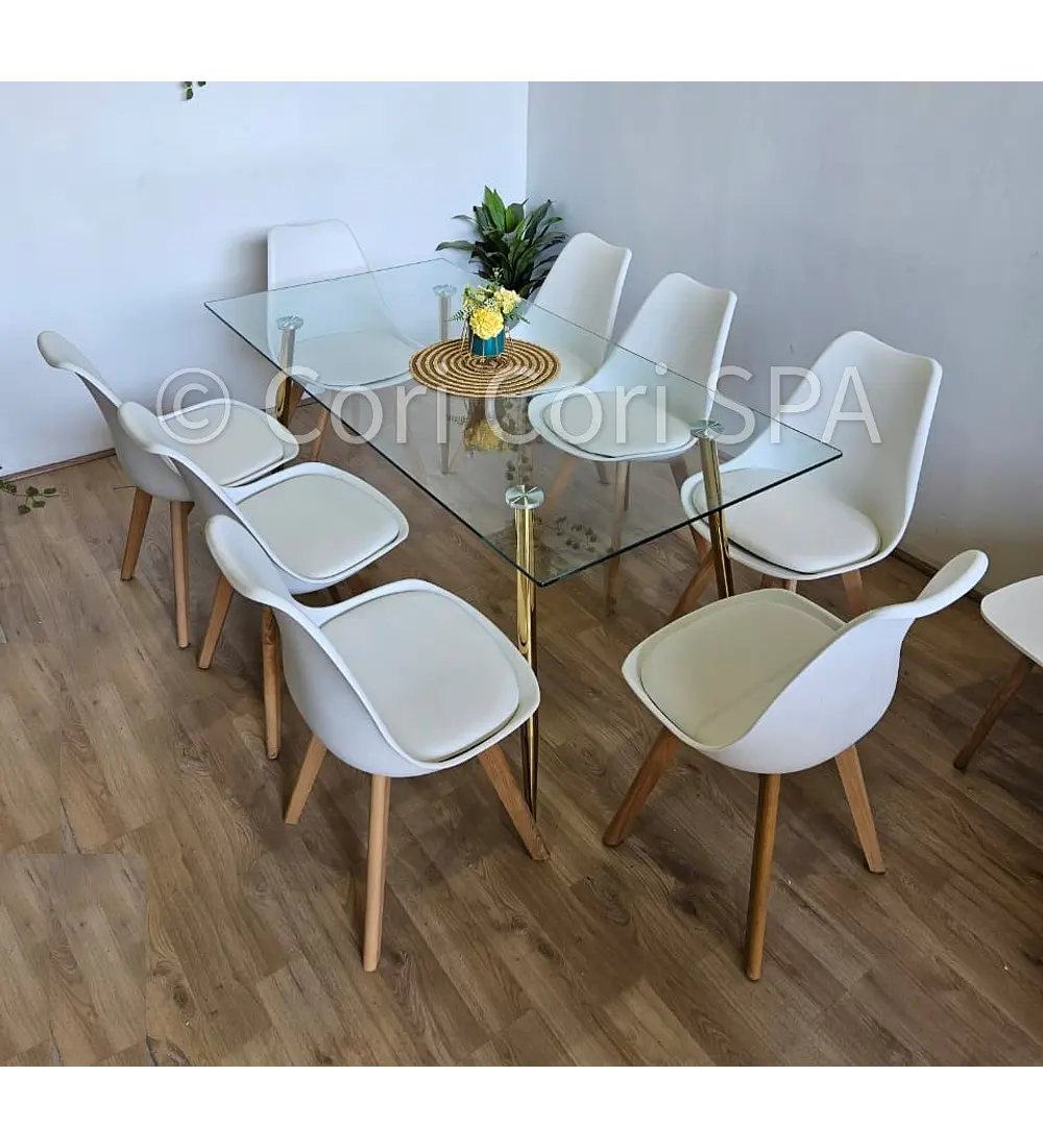 Comedor Rubi Gold 160x80cms  + 8 Sillas Tulip