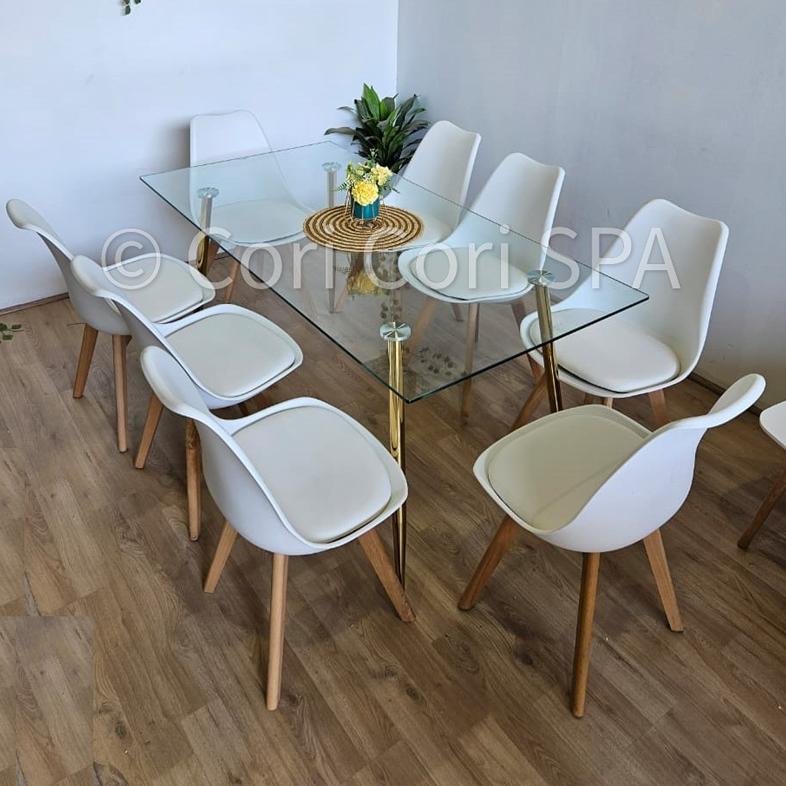 Comedor Rubi Gold 160x80cms  + 8 Sillas Tulip 20