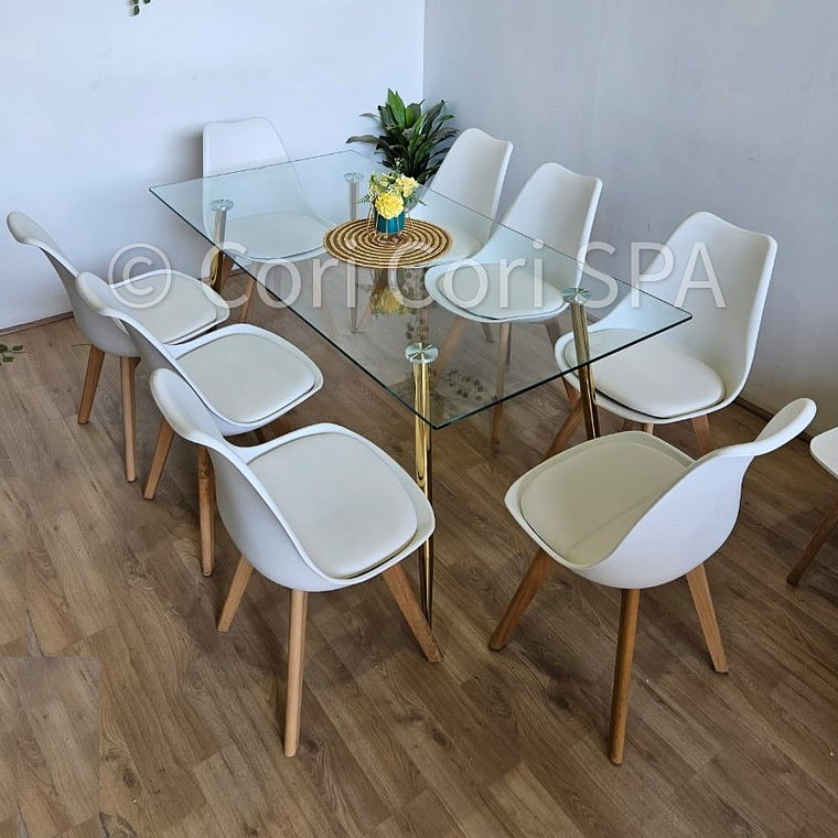 Comedor Rubi Gold 160x80cms  + 8 Sillas Tulip 20