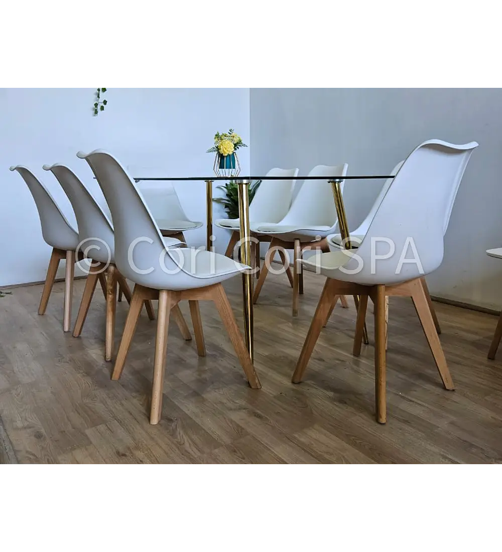 Comedor Rubi Gold 160x80cms  + 8 Sillas Tulip