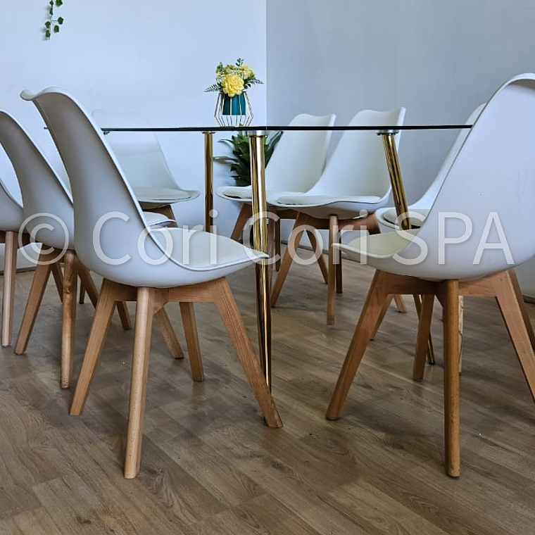 Comedor Rubi Gold 160x80cms  + 8 Sillas Tulip 21