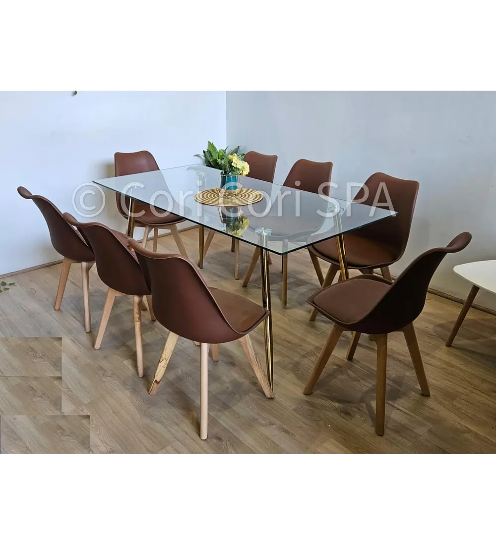 Comedor Rubi Gold 160x80cms  + 8 Sillas Tulip