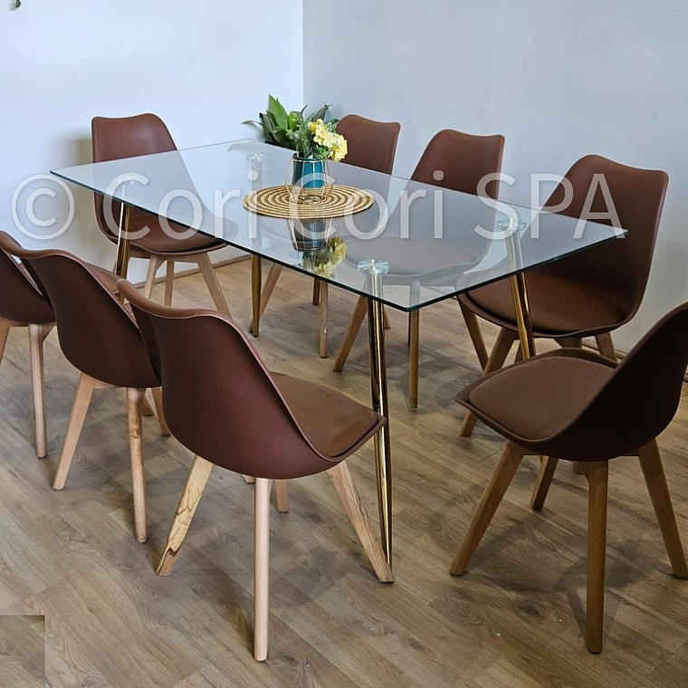 Comedor Rubi Gold 160x80cms  + 8 Sillas Tulip 22