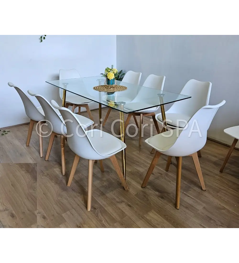 Comedor Rubi Gold 160x80cms  + 8 Sillas Tulip