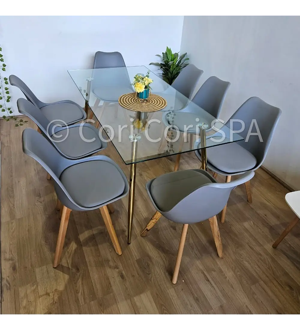 Comedor Rubi Gold 160x80cms  + 8 Sillas Tulip