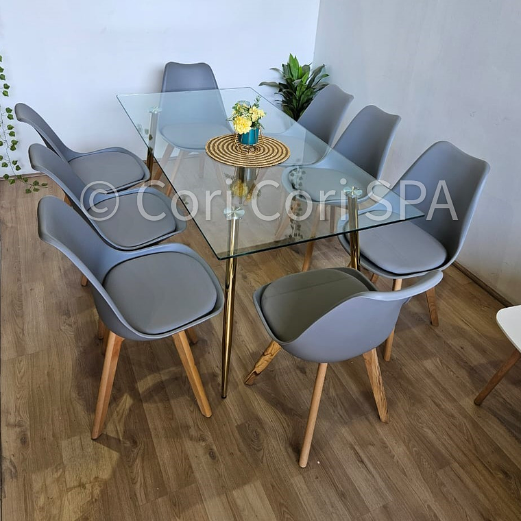 Comedor Rubi Gold 160x80cms  + 8 Sillas Tulip 24