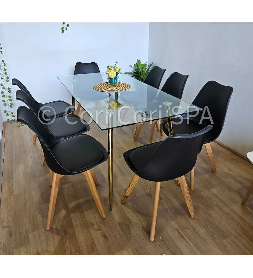 Comedor Rubi Gold 160x80cms  + 8 Sillas Tulip
