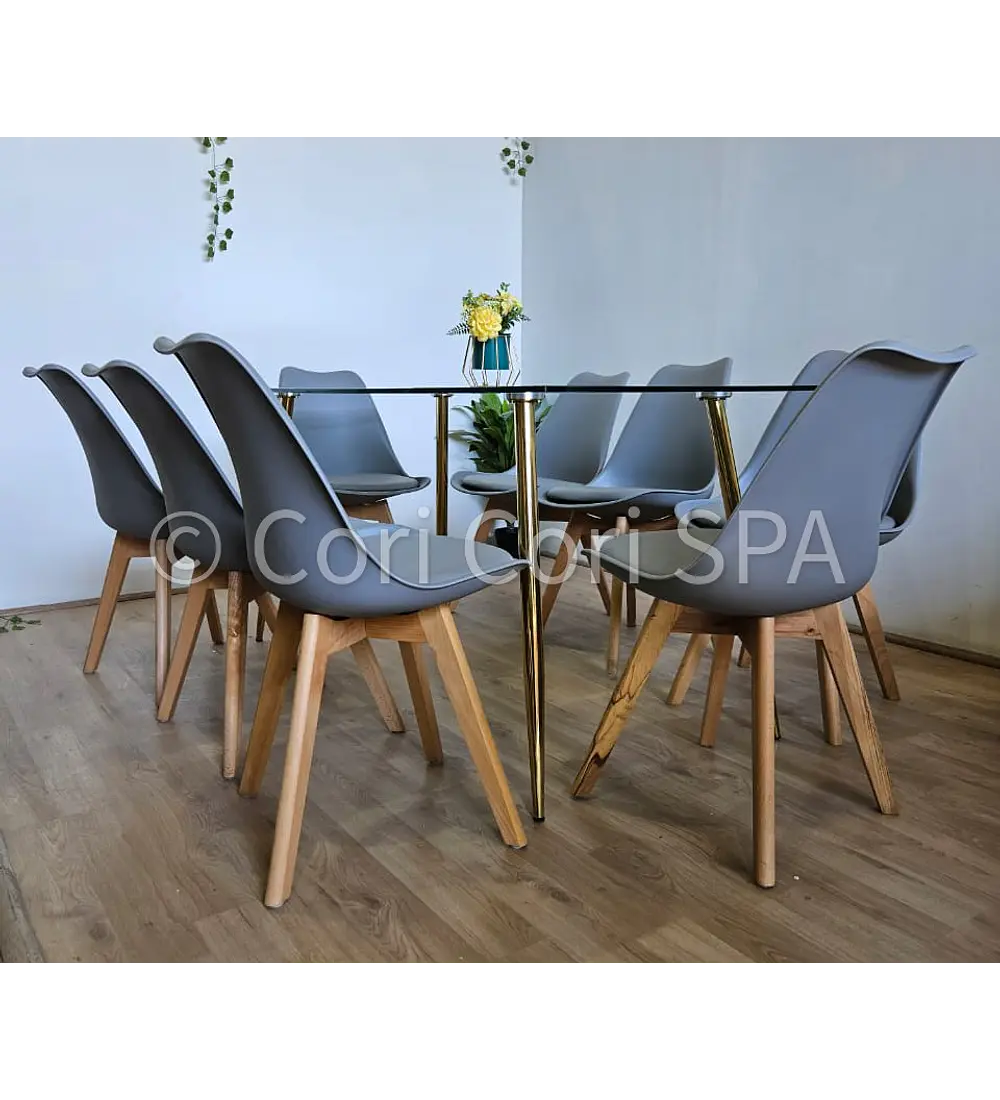 Comedor Rubi Gold 160x80cms  + 8 Sillas Tulip