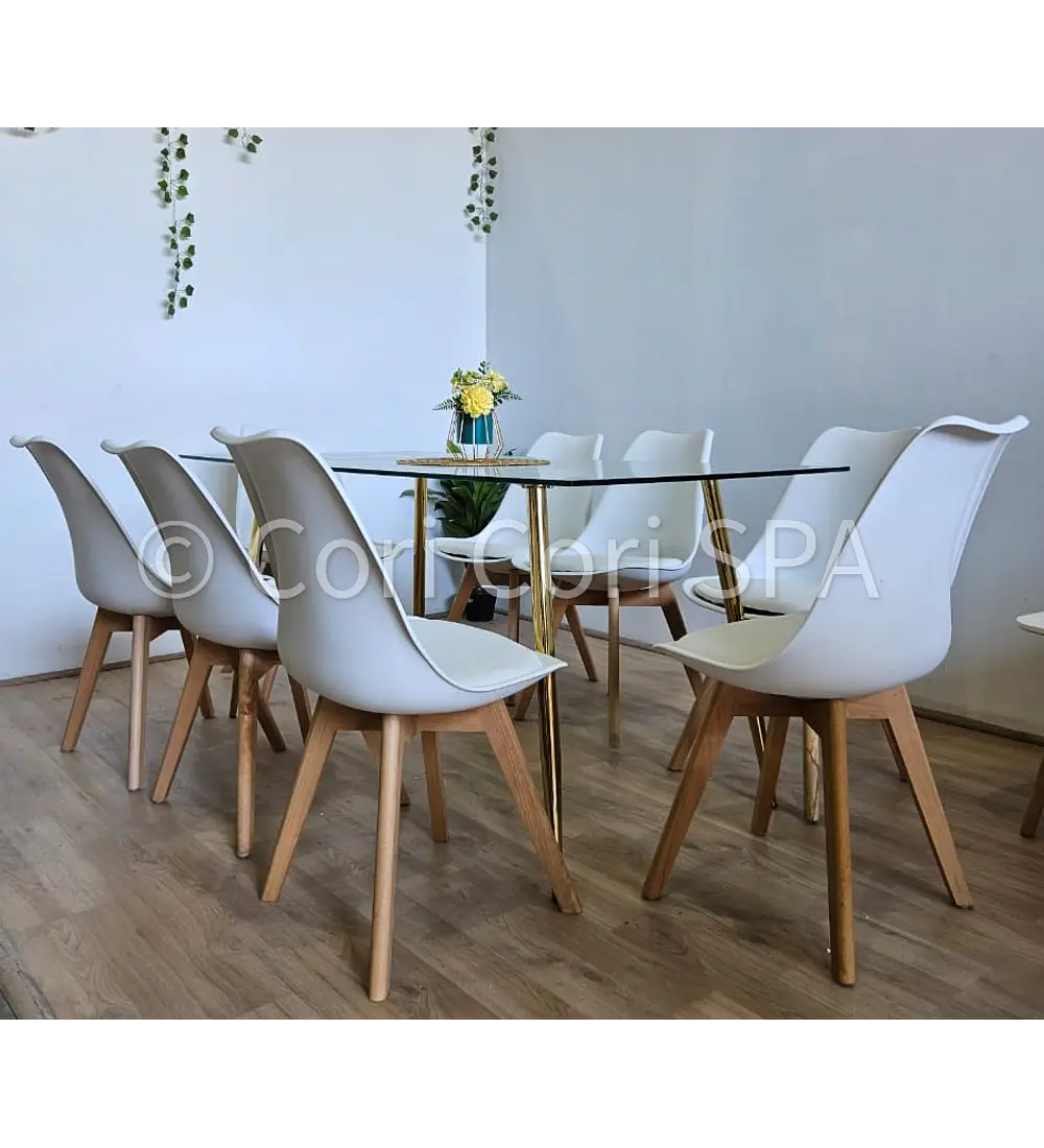 Comedor Rubi Gold 160x80cms  + 8 Sillas Tulip