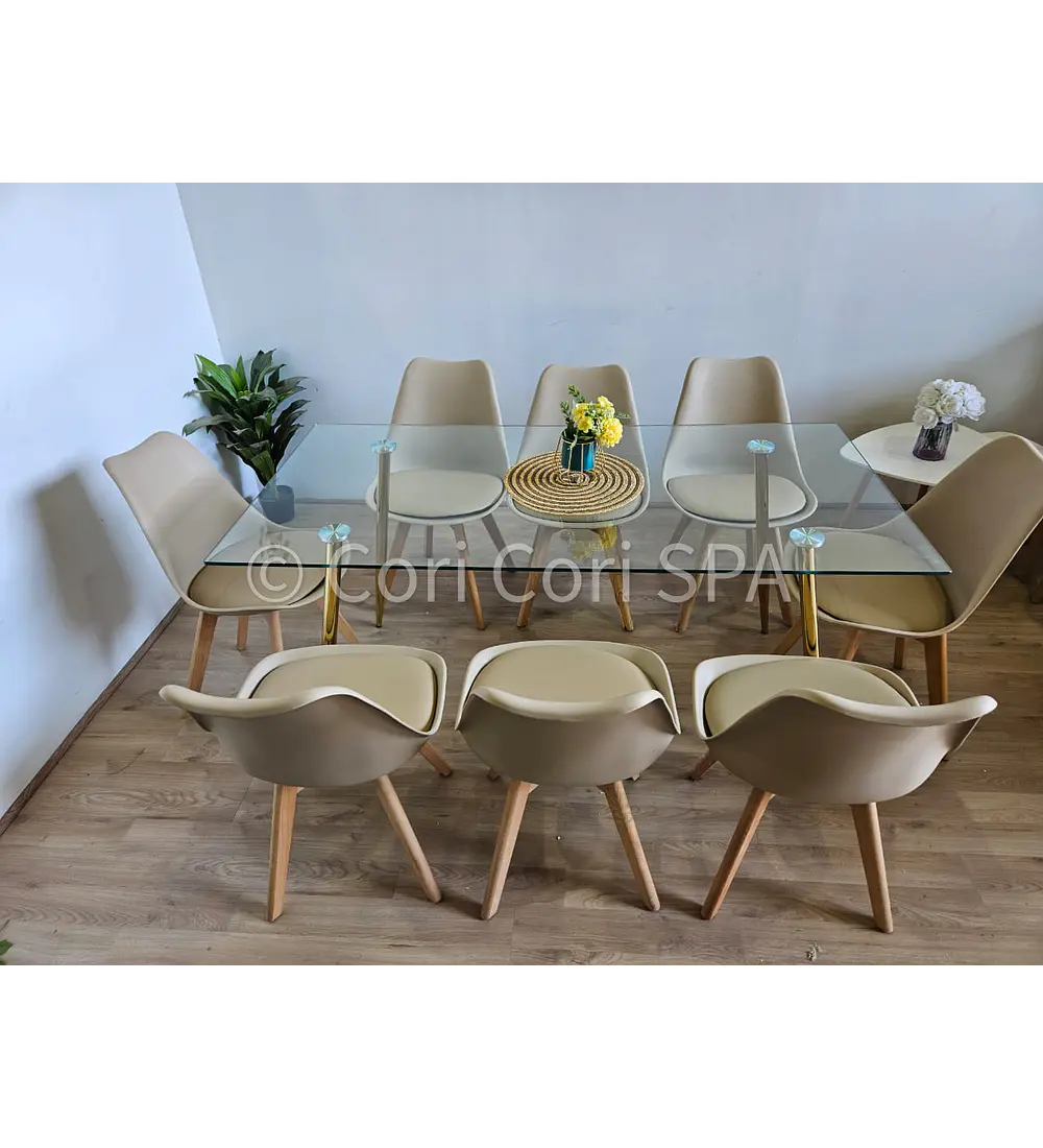 Comedor Rubi Gold 160x80cms  + 8 Sillas Tulip