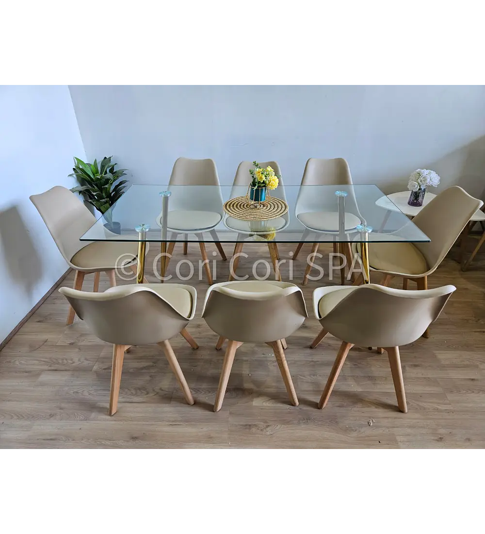 Comedor Rubi Gold 160x80cms  + 8 Sillas Tulip