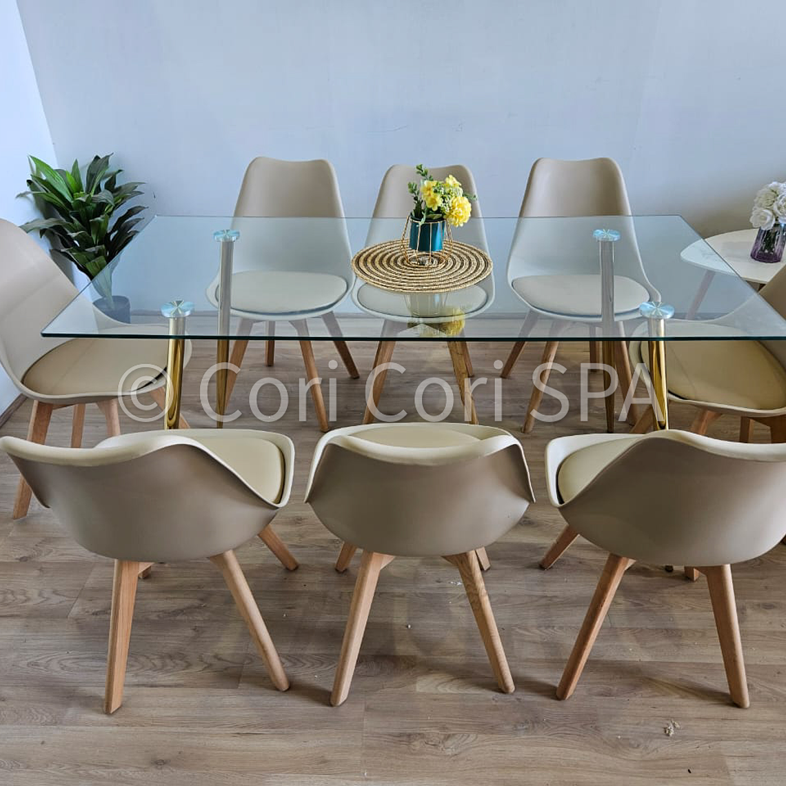 Comedor Rubi Gold 160x80cms  + 8 Sillas Tulip 29