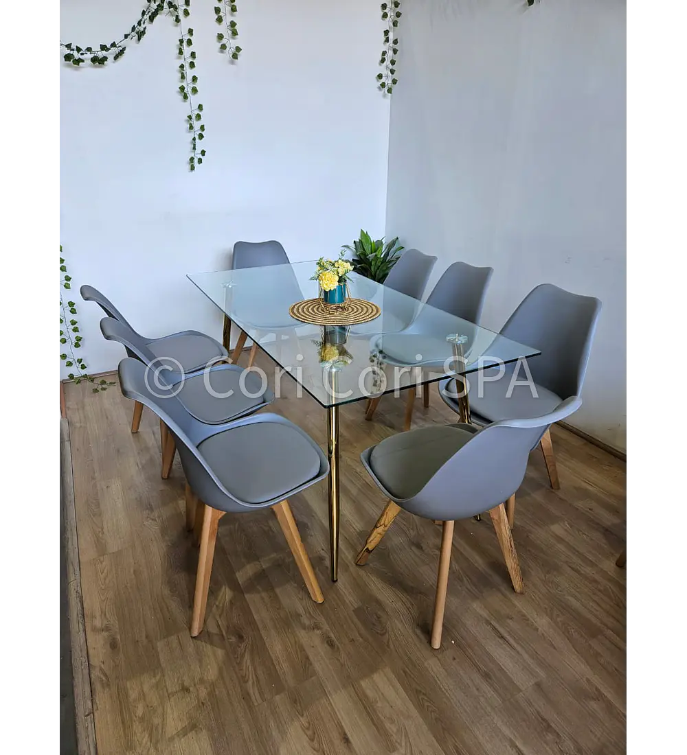 Comedor Rubi Gold 160x80cms  + 8 Sillas Tulip