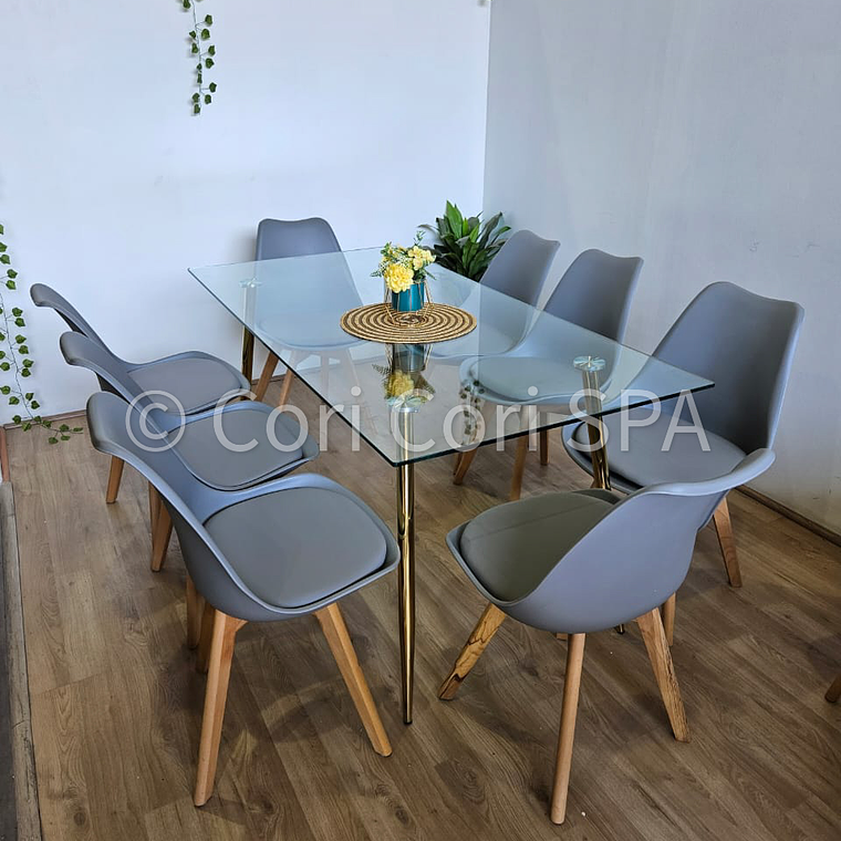 Comedor Rubi Gold 160x80cms  + 8 Sillas Tulip 30