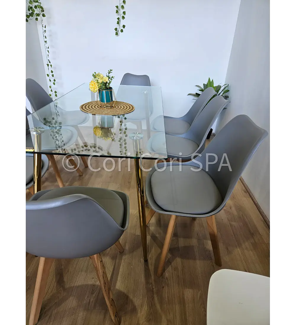 Comedor Rubi Gold 160x80cms  + 8 Sillas Tulip