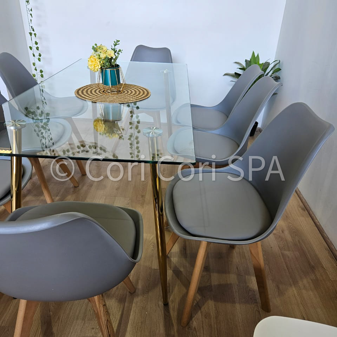 Comedor Rubi Gold 160x80cms  + 8 Sillas Tulip 32