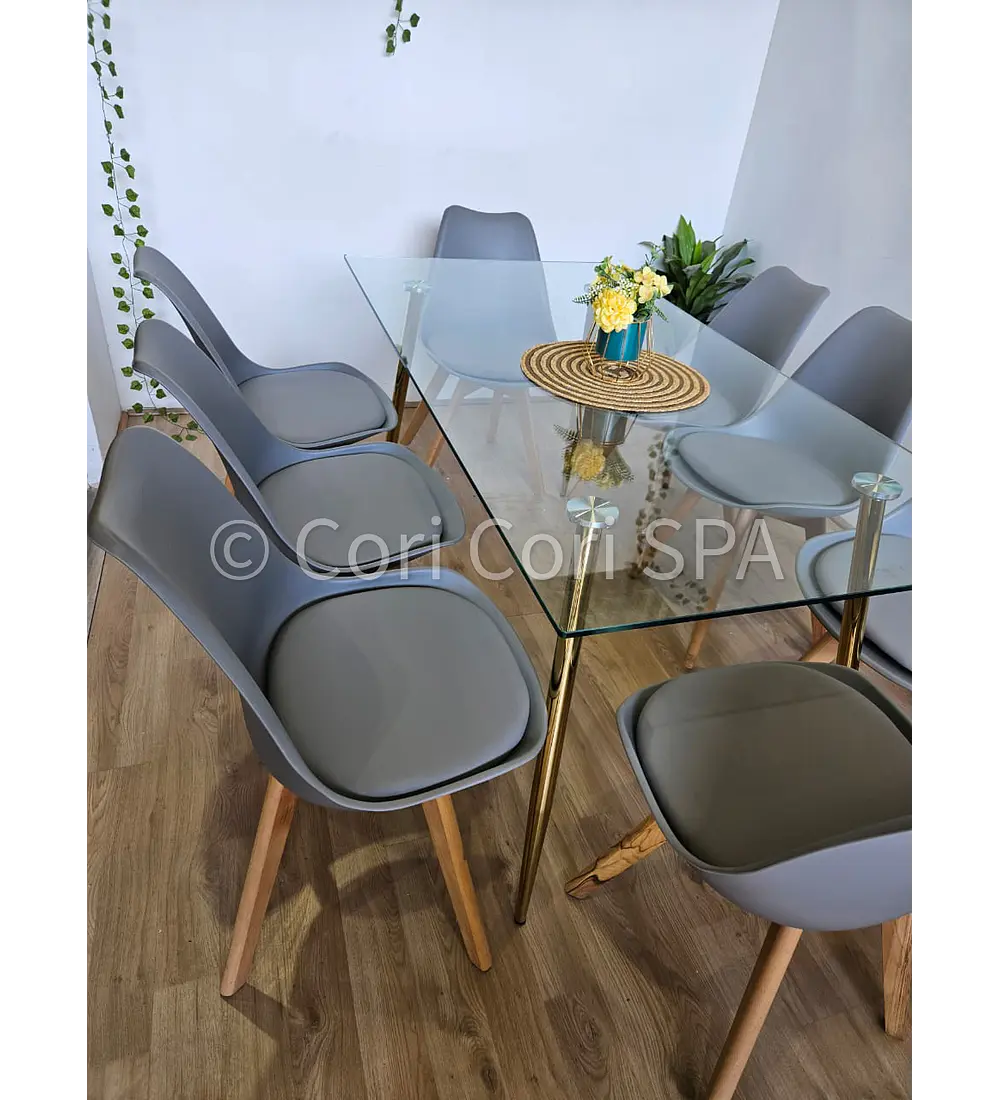 Comedor Rubi Gold 160x80cms  + 8 Sillas Tulip