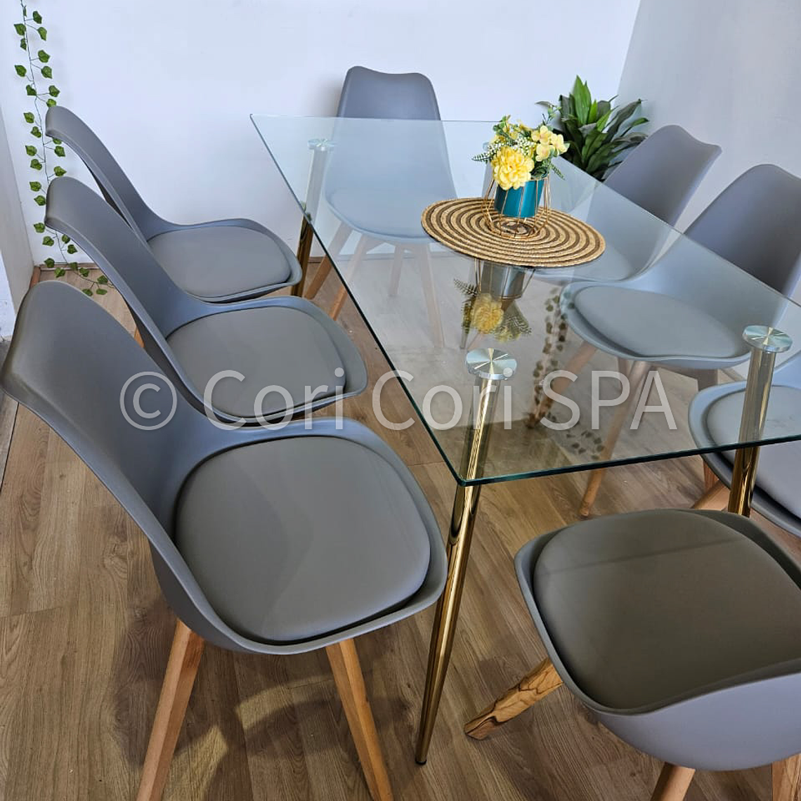 Comedor Rubi Gold 160x80cms  + 8 Sillas Tulip 33