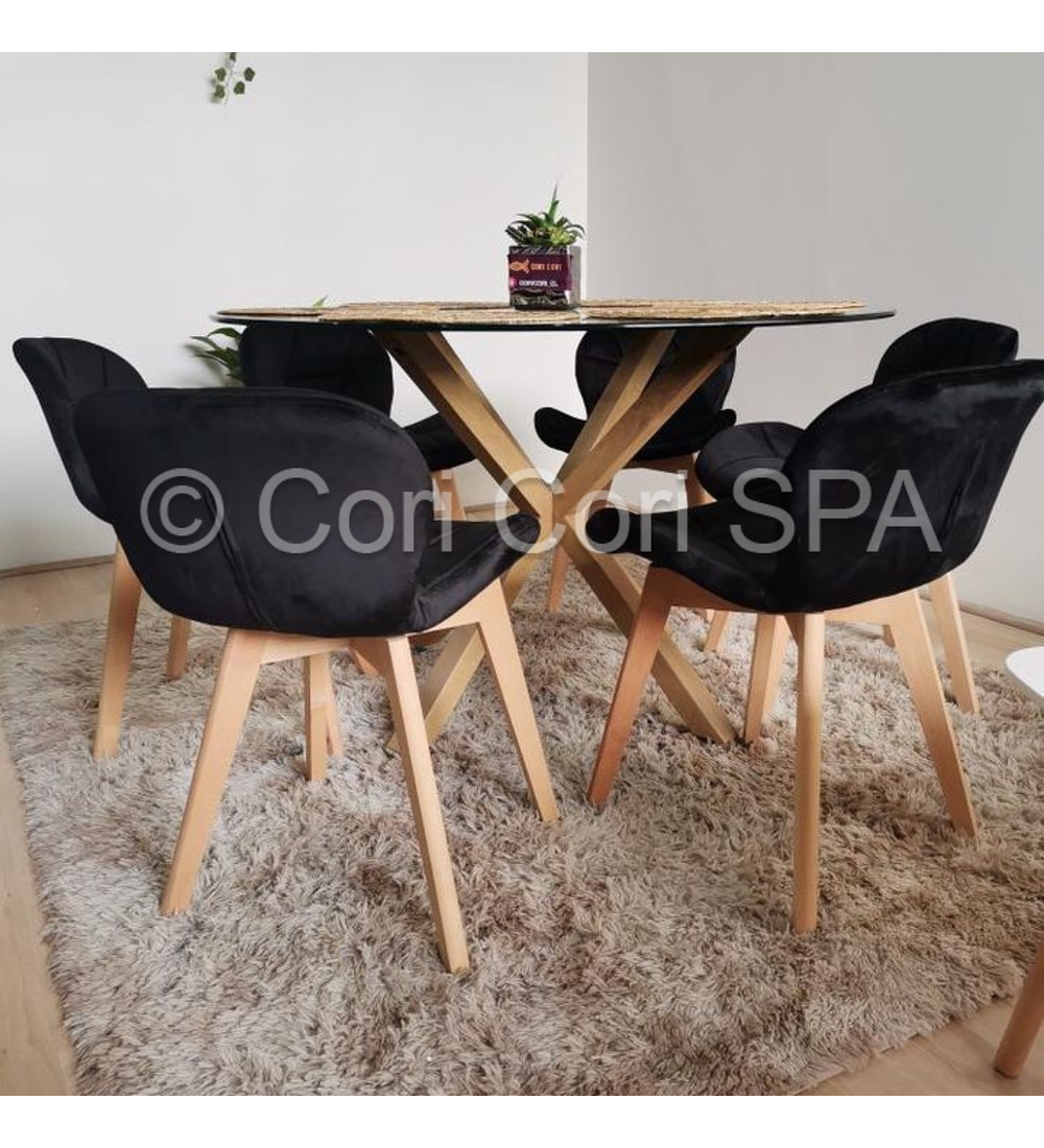 Comedor Warwick 120Cms + 6 Sillas Mariposa Velvet