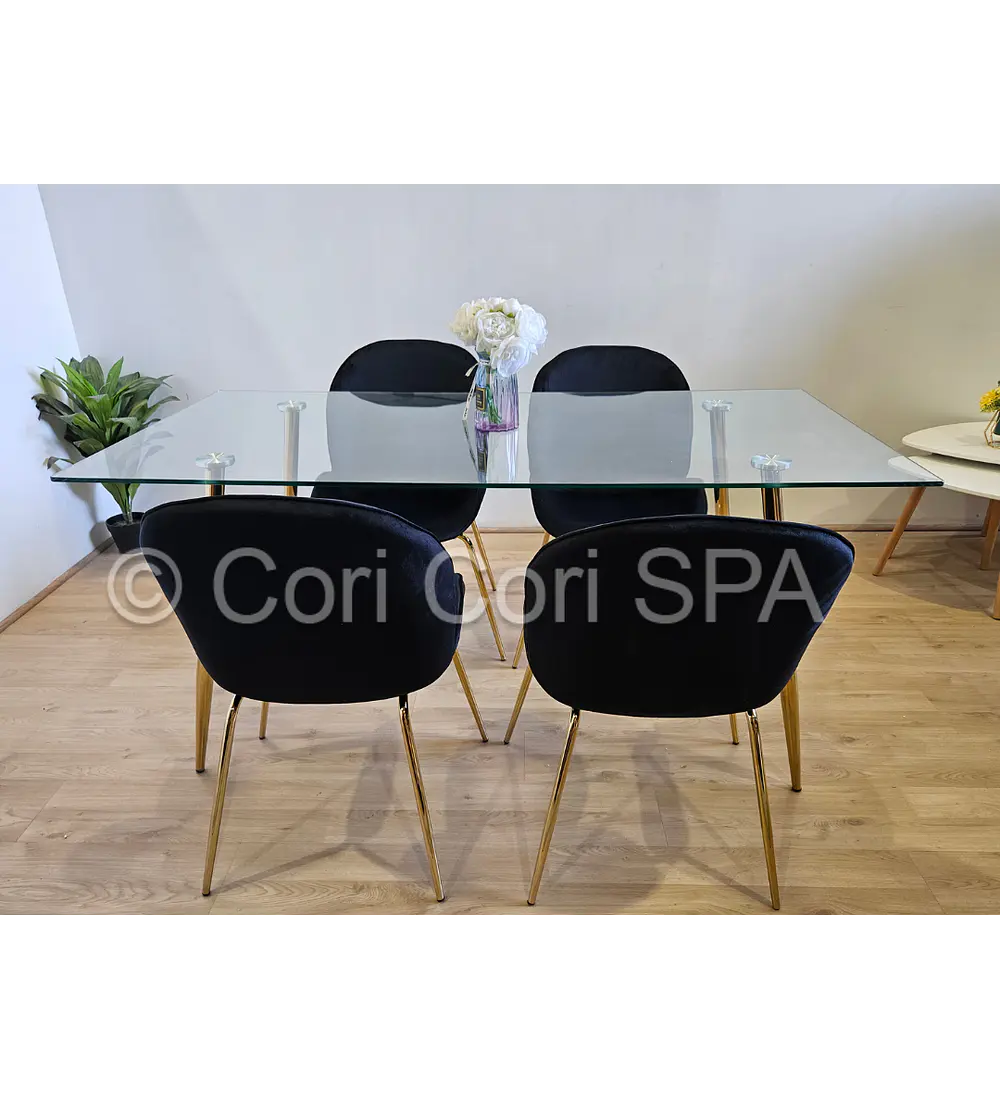 Comedor Rubi Gold 160x80cms + 4 Sillas Beetle