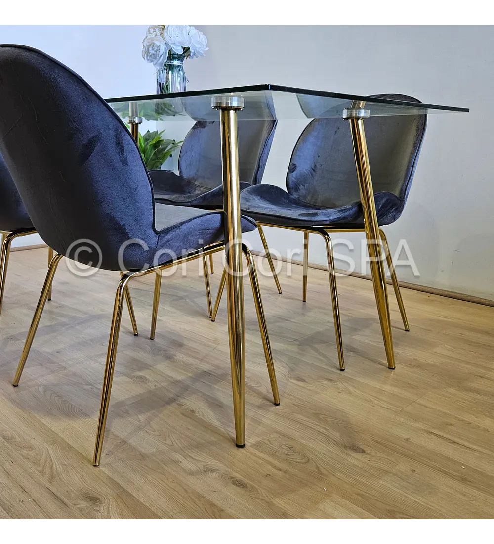 Comedor Rubi Gold 160x80cms + 4 Sillas Beetle