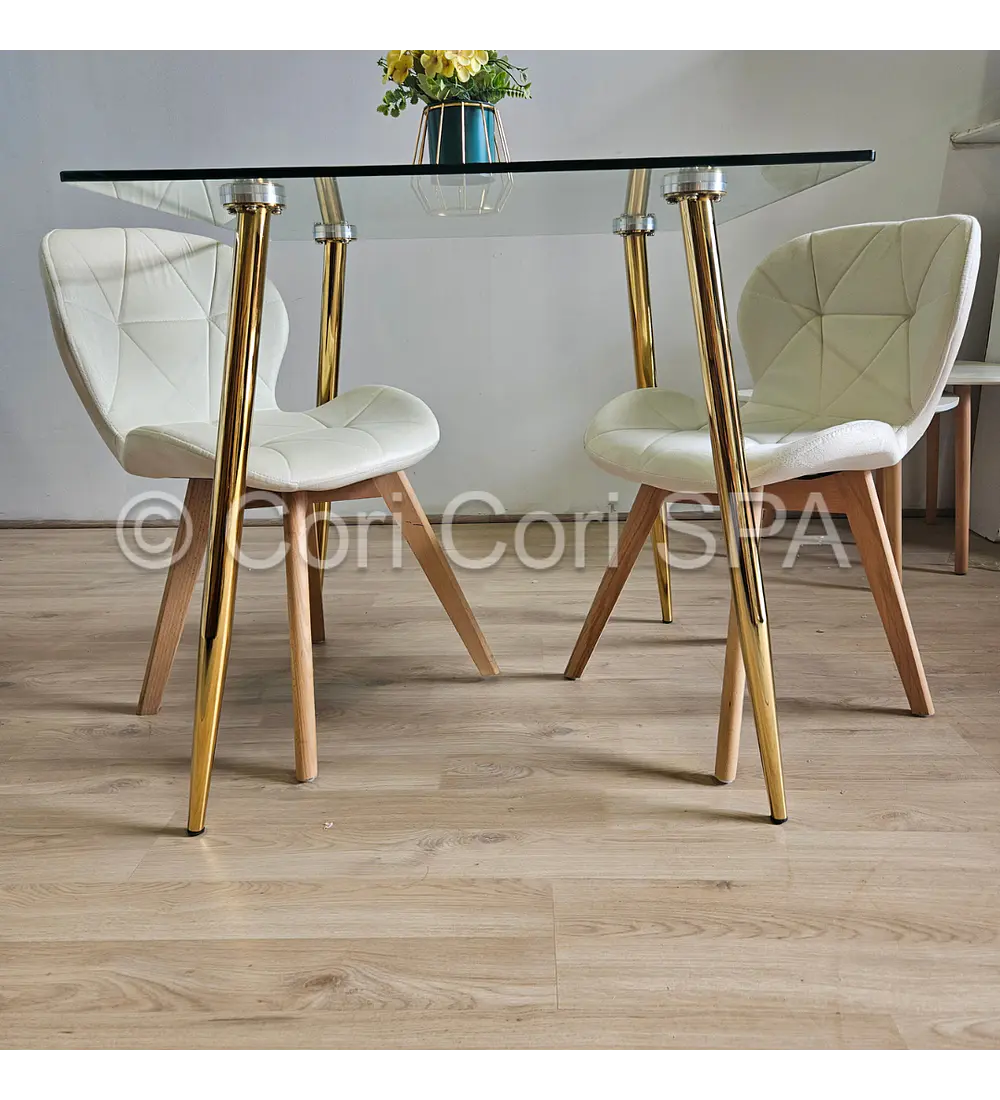 Comedor Rubi Gold Cuadrada 80x80cms + 2 Sillas Mariposa Velvet
