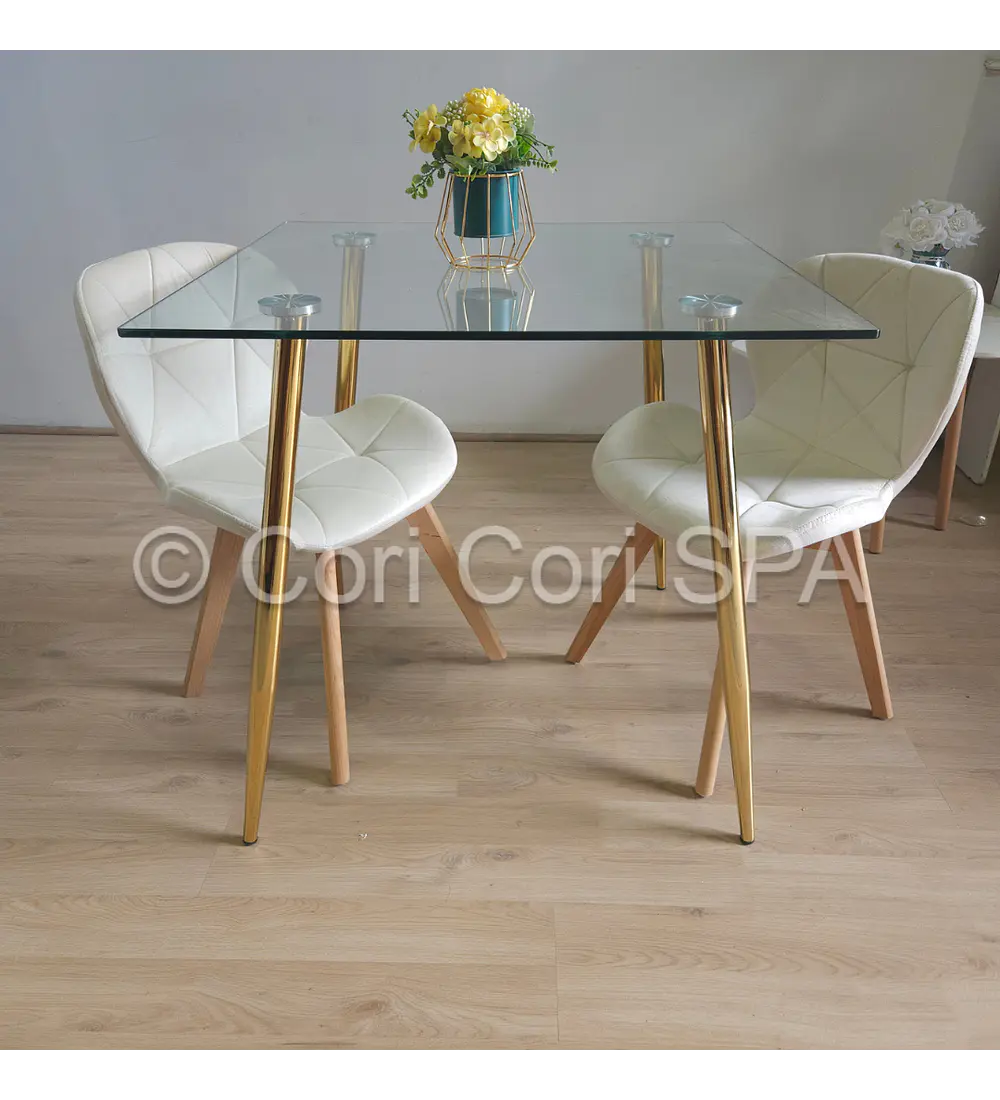 Comedor Rubi Gold Cuadrada 80x80cms + 2 Sillas Mariposa Velvet