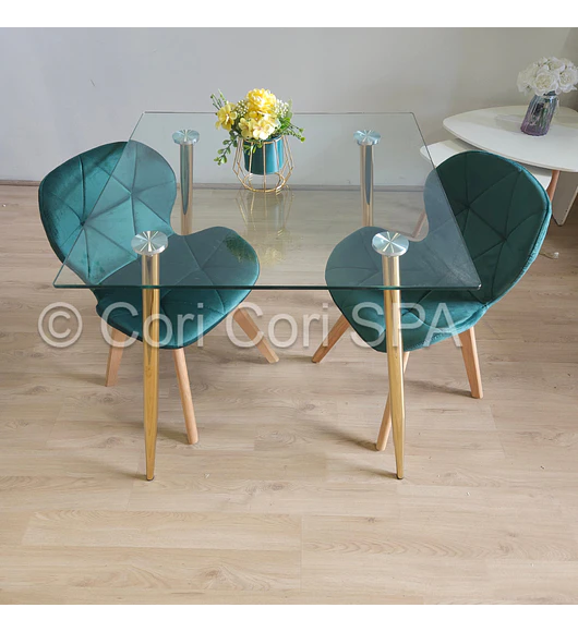 Comedor Rubi Gold Cuadrada 80x80cms + 2 Sillas Mariposa Velvet